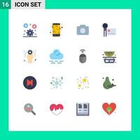 Mobile Interface Flat Color Set of 16 Pictograms of management video camera instagram recording digital camera Editable Pack of Creative Vector Design Elements