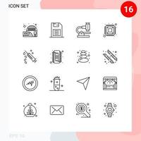 16 Universal Outline Signs Symbols of storage cpu storage device computer microscope Editable Vector Design Elements