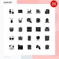 25 User Interface Solid Glyph Pack of modern Signs and Symbols of setting document train save stack Editable Vector Design Elements