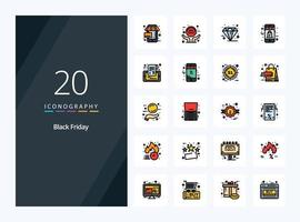 20 icono lleno de línea de viernes negro para presentación vector