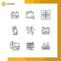 Outline Pack of 9 Universal Symbols of communication start bathroom on click Editable Vector Design Elements