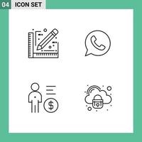 Group of 4 Filledline Flat Colors Signs and Symbols for architect management sketch telephone money Editable Vector Design Elements