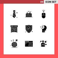 9 Solid Glyph concept for Websites Mobile and Apps security insurance apple printing printing Editable Vector Design Elements