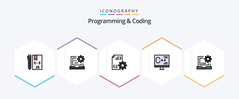 Programming And Coding 25 FilledLine icon pack including develop. coding. development. file vector