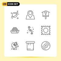 Universal Icon Symbols Group of 9 Modern Outlines of drug plumber house pipes tanker Editable Vector Design Elements