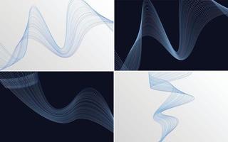 Set of 4 geometric wave pattern background Abstract waving line vector