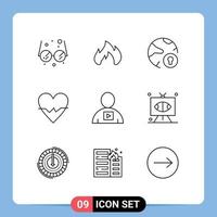 Group of 9 Outlines Signs and Symbols for body skin internet beat heart Editable Vector Design Elements
