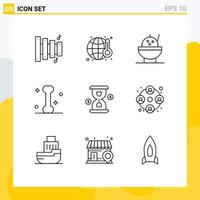 Group of 9 Modern Outlines Set for team investment rice loading glass Editable Vector Design Elements