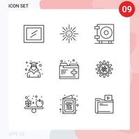 9 Universal Outlines Set for Web and Mobile Applications records health wallet care school Editable Vector Design Elements