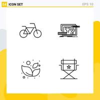 4 User Interface Line Pack of modern Signs and Symbols of bicycle wellness leaf blueprint engineering cinema Editable Vector Design Elements