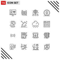 16 Universal Outline Signs Symbols of app energy globe electricity server Editable Vector Design Elements