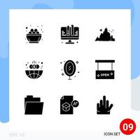 Universal Icon Symbols Group of 9 Modern Solid Glyphs of globe finance web business nature Editable Vector Design Elements