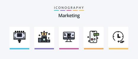 la línea de marketing llenó el paquete de 5 íconos, incluida la cabeza. marketing. creativo. dólar. nube. diseño de iconos creativos vector