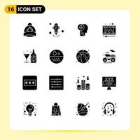 Universal Icon Symbols Group of 16 Modern Solid Glyphs of drink video arrow play store down Editable Vector Design Elements