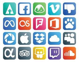 Paquete de 20 íconos de redes sociales que incluye app net icloud lastfm dropbox picasa vector