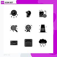 Modern Set of 9 Solid Glyphs Pictograph of awareness ribbon wide shopping bag web wifi Editable Vector Design Elements