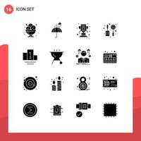 16 Universal Solid Glyphs Set for Web and Mobile Applications podium skimmer safety kitchen win Editable Vector Design Elements