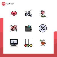 paquete de iconos de vector de stock de 9 signos y símbolos de línea para elementos de diseño de vector editables de línea de billetera de flora en efectivo en dólares