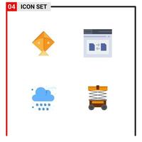 Pictogram Set of 4 Simple Flat Icons of kite cloud page file weather Editable Vector Design Elements