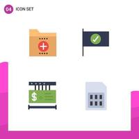 4 iconos planos universales establecidos para aplicaciones web y móviles, carpeta de etiquetas comerciales, compras de banderas, elementos de diseño vectorial editables vector