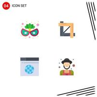 Group of 4 Flat Icons Signs and Symbols for carnival mask server crop graphic editor farmer Editable Vector Design Elements