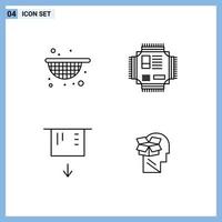 paquete de 4 signos y símbolos modernos de colores planos de línea rellena para medios de impresión web, como elementos de diseño de vectores editables de la caja del procesador de chip de tarjeta de filtro