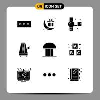 Modern Set of 9 Solid Glyphs Pictograph of court sound handycam music instrument Editable Vector Design Elements