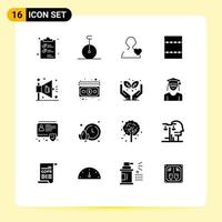 Pack of 16 Modern Solid Glyphs Signs and Symbols for Web Print Media such as dollar marketing user advertising minimize Editable Vector Design Elements