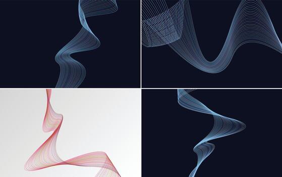 Set of 4 geometric wave pattern background Abstract waving line vector