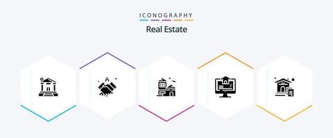 Real Estate 25 Glyph icon pack including computer . real estate. handshake . building . home vector