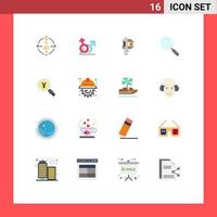 Pictogram Set of 16 Simple Flat Colors of search magnifier identity general small Editable Pack of Creative Vector Design Elements