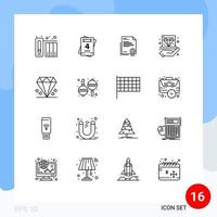Group of 16 Outlines Signs and Symbols for jam hand business diamond paper Editable Vector Design Elements