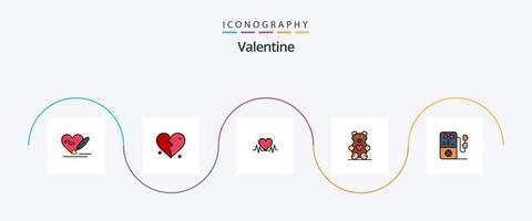 paquete de iconos de 5 planos llenos de línea de San Valentín que incluye corazón. boda. latido del corazón. cariñoso. corazones vector