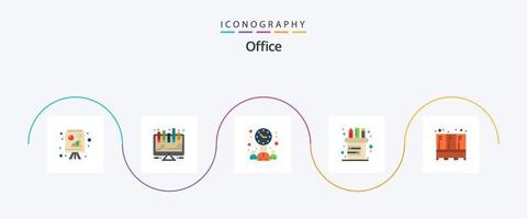 paquete de iconos de oficina plana 5 que incluye almacenamiento. mueble. reunión. seguridad. lápiz vector