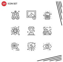 Set of 9 Commercial Outlines pack for delivery trophy clipboard cup coding Editable Vector Design Elements