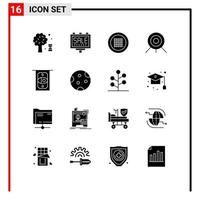 Modern Set of 16 Solid Glyphs Pictograph of money atm grid target archery Editable Vector Design Elements