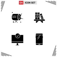 4 Universal Solid Glyph Signs Symbols of drum connected announcement book gadget Editable Vector Design Elements