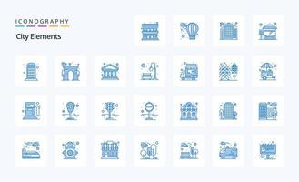 paquete de iconos azul de 25 elementos de la ciudad vector