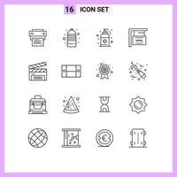 Set of 16 Modern UI Icons Symbols Signs for clapperboard clapboard beach hotel hanging Editable Vector Design Elements