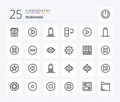 paquete de iconos multimedia de 25 líneas que incluye pausa. multimedia. columna. vacío. tocar vector