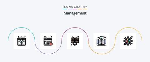 la línea de gestión llenó el paquete de iconos planos 5 que incluye la gestión de proyectos. Idea de negocio. en línea. aprendizaje activo. entorno vector