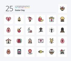 Easter 25 Line Filled icon pack including egg. gift. flower. easter. egg vector