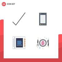 Mobile Interface Flat Icon Set of 4 Pictograms of check contact devices tablet list Editable Vector Design Elements
