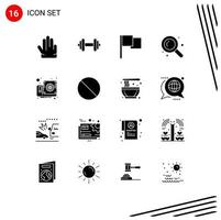 Universal Icon Symbols Group of 16 Modern Solid Glyphs of cancel hardware flag computer searching Editable Vector Design Elements