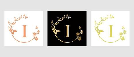 logotipo de belleza de letra i para decoración, flor, plantilla de spa vector