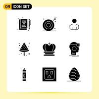 Mobile Interface Solid Glyph Set of 9 Pictograms of summer pizza bulls person male Editable Vector Design Elements