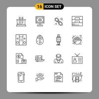 Editable Vector Line Pack of 16 Simple Outlines of center wallet hyperlink man accessories Editable Vector Design Elements