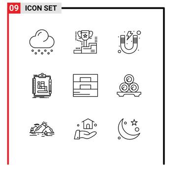 9 Thematic Vector Outlines and Editable Symbols of workflow scheme education process study Editable Vector Design Elements