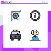 4 User Interface Filledline Flat Color Pack of modern Signs and Symbols of computer filled hardware menu transportation Editable Vector Design Elements