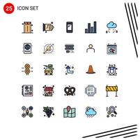 25 Universal Filled line Flat Color Signs Symbols of weather cloud smart phone graph analytics Editable Vector Design Elements